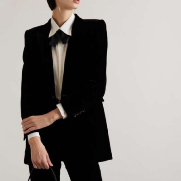 SAINT LAURENT VELVET SINGLE BREAST BLAZER COAT HOLIDAY SZ 6 YSL - Picture 1 of 14